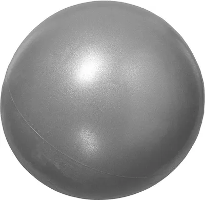 A close-up, studio shot of a gray pilates ball against a white background.