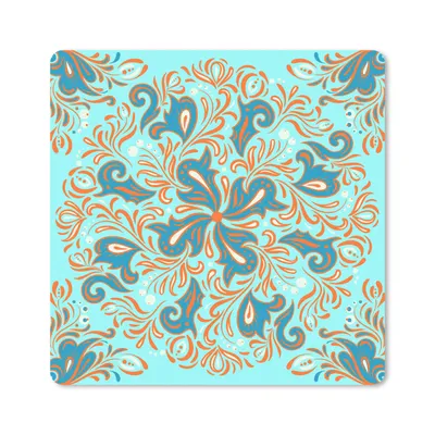 Produktbild von MuchoWow® Mauspad Mousepad Blume - Blätter - Blau - Orange 20x20 cm - Mousepads - Maus Mat - Pad - Mausunterlage - Desk Mat - Bureauartikeln