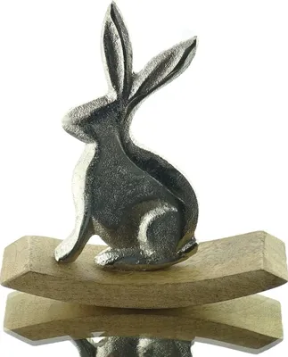Produktbild von Riffelmacher Oster-Deko Schaukelhase Silberfarben 16,5 cm - Aluminium & Holz