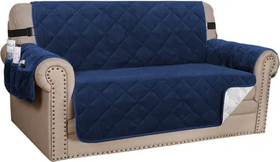 Produktbild von Sesselschoner Gesteppter Samt Sofa Bezug Möbelschutz Schonbezug für Familie mit Haustieren und Kindern, Dunkelblau Zwei Personen
