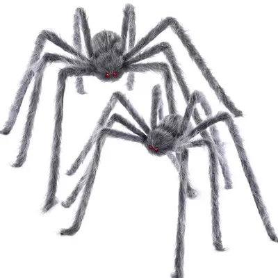 Produktbild von Halloween Riesenspinne Deko 150 cm Grau Plüsch mit roten Augen, Grusel Spinne