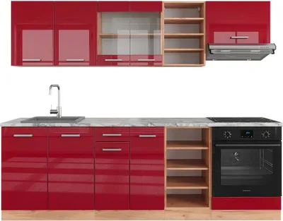 Immagine prodotto di Cucina componibile Vicco R-Line Rosso lucido/rovere dorato 240 cm , PL Marmo, Model 43124