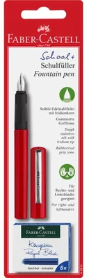 Imagen del producto de Faber-Castell: Bolígrafo escolar rojo + 6 recargas