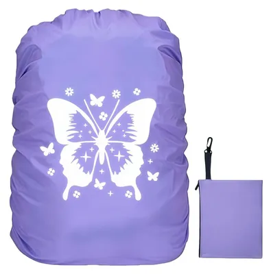 Produktbild von Regenschutz Rucksack Kinder 30-40L Wasserdicht mit Reflektoren Lila Schmetterling
