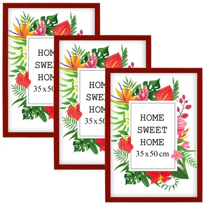 Produktbild von MG Design Set aus 3 Rot Bilderrahmen 35 x 50 cm - Aus echtem Holz mit Acrylglas, zum Aufhängen & Aufstellen, für Fotos, Poster & Puzzle
