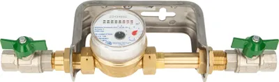 Produktbild von Einstrahlzähler ETK Kombi-Set (Kaltwasser) bis 30 Grad Länge 80 mm, inkl. Bügel Edelstahl und Kugelhähne 1/2 Zoll