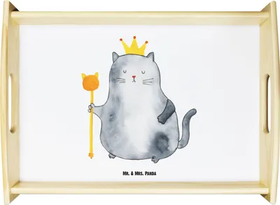 Produktbild von Mr. & Mrs. Panda Tablett Katze König - Weiß - Geschenk, Holztablett, Wohnung, Königlich, holz, Cats, Sofa, Katzen, Cat, Servierplatte, Miau, betttablett