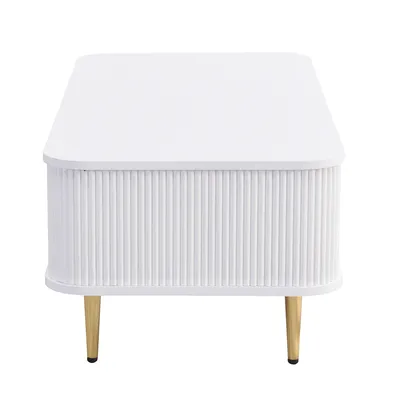 Produktbild von okwish Couchtisch Beistelltisch mit Schubladen, geschwungenen Ecken, Wohnzimmertisch mit gewellten Seiten, goldenen Griffen und Beinen, Weiß