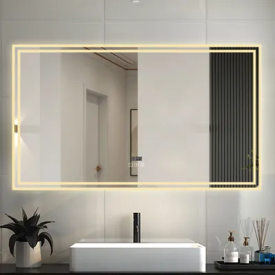 Produktbild von LED Badspiegel mit Uhr Bluetooth Warmweiß/Neutralweiß/Kaltweiß Dimmbar 120x70cm Beschlagfrei Speicherfunktion Badezimmer Spiegel mit Beleuchtung CE