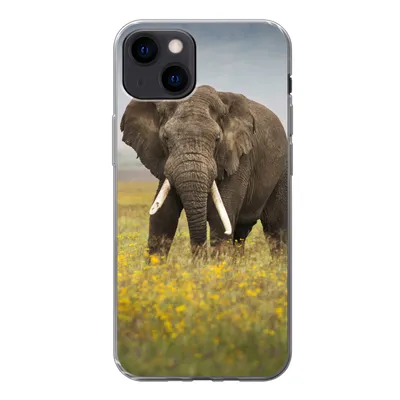 Produktbild von MuchoWow® Handyhülle Schutzhülle Hülle für iPhone 13 Elefant - Blumen - Gras - Tiere - Natur Silikon Softcase Handy Hülle - Karteninhaber
