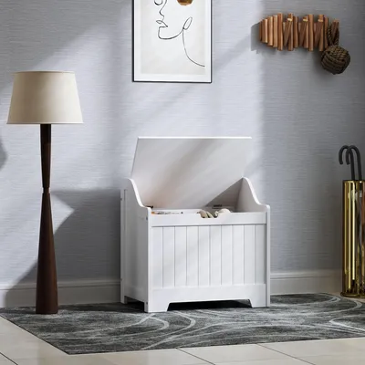 Zdjęcie produktu dla Pojemnik z MDF z pokrywą i zawiasami zabezpieczającymi, wymiary: 56,5 x 38 x 56 cm, kolor biały