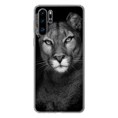 Produktbild von MuchoWow® Handyhülle Schutzhülle Hülle für Huawei P30 Pro Porträtfoto eines Pumas auf schwarzem Hintergrund Silikon Softcase Handy Hülle - Schutzdeckel
