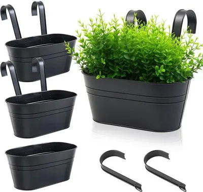 Immagine prodotto di Fioriera sospesa in metallo, 27,5 cm, nera, set da 4 pezzi per balcone