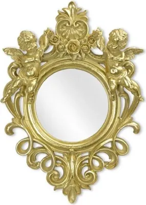 Produktbild von Casa Padrino Barock Spiegel Gold 35,8 x H. 51 cm - Antik Stil Wandspiegel mit dekorativen Engelsfiguren - Wohnzimmer Spiegel - Garderoben Spiegel - Barock Möbel