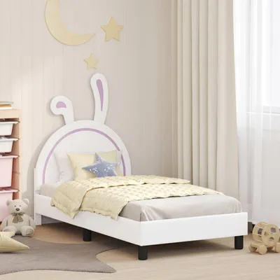 Image de Lit bébé exclusif - Structure de lit avec tête de lit blanche, dimensions 80 x 160 cm, en PU