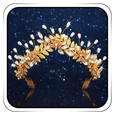 Image de Couronne nuptiale dorée ornée de feuilles et de perles - Accessoire pour les cheveux, idéal pour la mariée et les demoiselles d'honneur