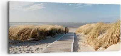 Produktbild von Bild auf Leinwand - Leinwandbild - Strand Meer Fußgängerbrücke Ufer - 100x40cm - Wand Bild - Wanddeko - Leinwanddruck - Bilder - Kunstdruck - Leinwand bilder - Wandkunst - AB100x40-2657