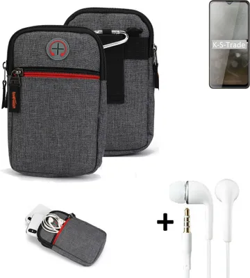 Produktbild von K-S-Trade Gürteltaasche + Kopfhörer kompatibel mit Cubot Note 20 Handy Tasche Holster Schutz Hülle Handy Hülle grau Zusatzfächer 1x