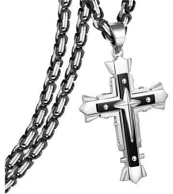 Produktbild von Kreuz Kette Herren Edelstahl Byzantinische Kette mit Kreuz Anhänger Schwarz Gold 56cm
