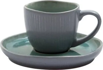 Produktbild von Tasse mit Untertasse PREGO hellblau türkis H. 7,5cm Keramik A. U Maison WA