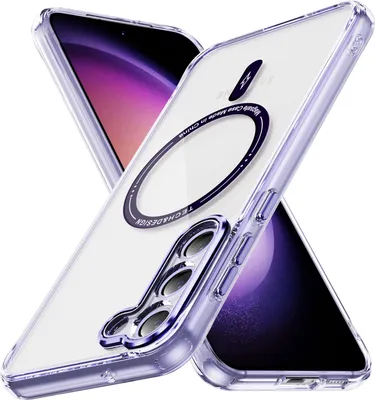 Image de Etui magnétique transparent pour Samsung Galaxy S23+, compatible MagSafe, étui de protection antichoc hybride Violet