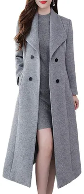 Produktbild von ebossy Damen Schalkragen Zweireihig Unterhalb des Knies schmal Wolle Trenchcoat