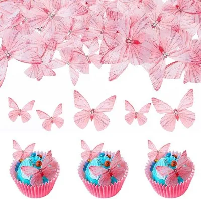 Produktbild von Cupcake-Toppers für Geburtstagsfeier - Rosa - 72 Stück - Cupcakes Dekorationen mit Schmetterlingsthema