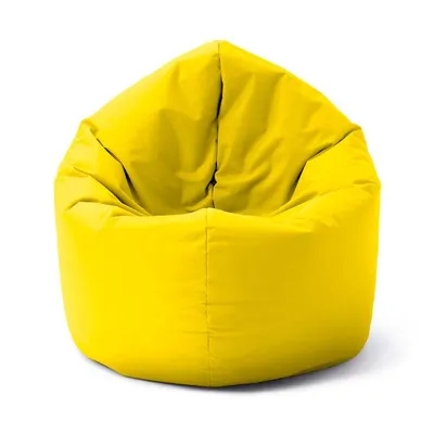A yellow beanbag chair on a white background.