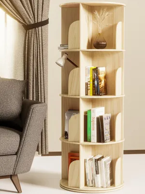 Produktbild von Kindaholz 360° drehbares Bücherregal Kinder – Buchenholz Regal mit 4 verstellbaren Ebenen – Drehregal für Kinderzimmer