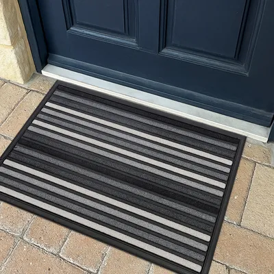 Image de Tapis de protection Rumba, 45x75 cm, gris – Paillasson en caoutchouc et PVC avec motif à rayures, antidérapant, idéal pour l'entrée et l'extérieur