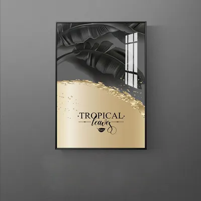 Produktbild von TPFLiving Kunstdruck LW-57 (OHNE RAHMEN) Poster - Leinwand - Wandbild - Hochauflösender Giclée-Druck, langlebig und hochwertig - Nordic Art - Goldene Blätter und Federn auf schwarzem Hintergrund -  - Größe: 60x100cm