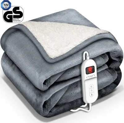 Produktbild von sinnlein® Heizdecke mit Abschaltautomatik 180x130cm Hellgrau | Elektrische Wärmedecke mit 9 Temperaturstufen | Kuscheldecke waschbar Bett, Sofa | Decke elektrisch mit Timer Digitalanzeige