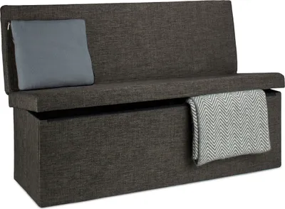Immagine prodotto di Pouf Relaxdays con schienale, A x L x P: 73 x 114 x 38 cm, seduta robusta, contenitore con coperchio, lino, marrone