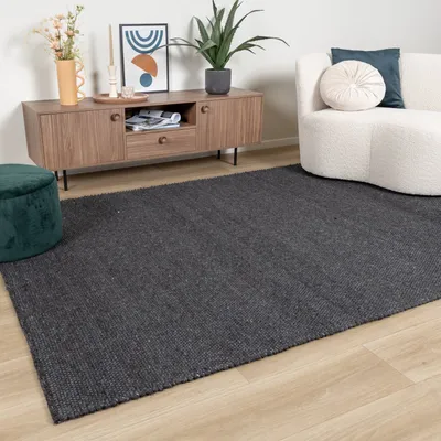 Produktbild von Volero - Wollteppich - Wise Anthrazit 614 - 200x300 cm - Wohnzimmer, Esszimmer, Schlafzimmer - Ländlich, Skandinavisch