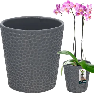 Immagine prodotto di KOTARBAU® Vaso da fiori color cenere in Vetroceramica smaltata ⌀ 9,5 cm Altezza: 11 cm Vaso per orchidee in Vetroceramica vaso da fiori in Vetroceramica vaso per piante in Vetroceramica vaso da fiori moderno vaso per piante da interno