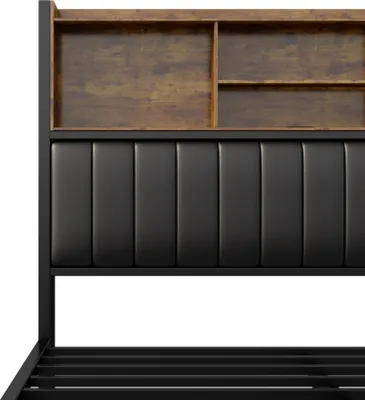 Produktbild von ProximaX Schwarz - Leinen - Doppel - Jugend - Polsterbett 140x200 cm mit USB - Anschlüssen, Steckdosen, Metallgestell, Lattenrost und 2 Schubladen
