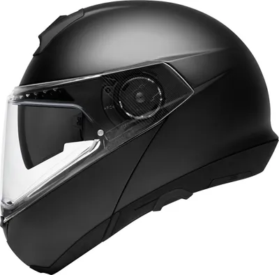 A black motorcycle helmet shown from the side.