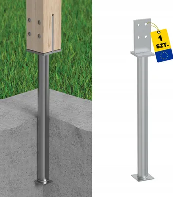 Zdjęcie produktu dla Domax PSW wspornik słupka do zabetonowania z rurą podstawową ocynkowaną ogniowo 70x641x130x8 mm 1 szt.
