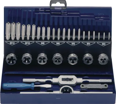 Produktbild von Tecwerk Gewindeschneidzeugsatz M3-M12 32 teilig HSS Metallkassette  - 1 Stk.