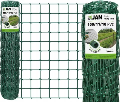 Obrázek produktu pro Lesní plot - 100/11/10 – výška 100 cm – role 25 m – zelený – pozinkovaný + potažený PVC – pletivo s uzly, plot proti zvěři 10 x 10 cm – 80 g/m²