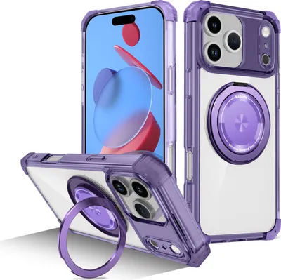 Immagine prodotto di Custodia per iPhone 17 Pro Max Supporto ad anello magnetico, supporto, compatibile con MagSafe, protezione militare, custodia trasparente viola