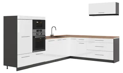Obrázok produktu pre Rohová kuchyňa Vicco Fame-Line Biely vysoký lesk/antracitová 327 x 227 cm, AP Oak, Model 64373