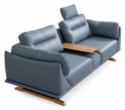Produktbild von 2-Sitzer Sessel Holzarmlehnen Moderner Stil Dunkelblau Farbe Neu