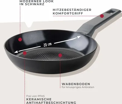 Produktbild von Fackelmann Pfanne 20cm Statement  Keramik beschichtete Pfanne - Recyceltes Aluminium mit Antihaft-Beschichtung, Wabenbodenstruktur  Für alle Herdarten inklusive Induktion, -frei