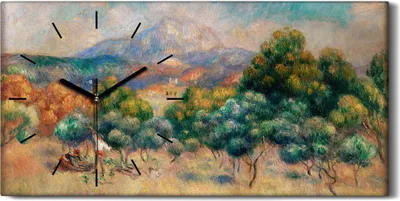 Produktbild von Dekor Leinwand Uhr Wandbilder 60x30 Malerei Wald Bäume Berg Landschaft - schwarze Hände