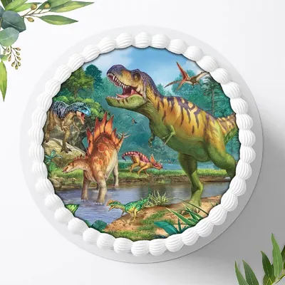 Produktbild von Für die Geburtstags Torte ein Tortenaufleger, Zuckerbild mit dem Motiv: Dinosaurier , Dino, Essbares Foto für Torten, Fondant, Ø 20cm, 0260c
