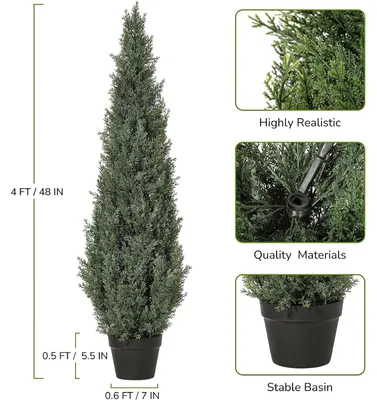 Zdjęcie produktu dla 2 sztuki sztucznych cyprysów - sztuczna roślina w doniczce - 122 cm - odporna na promieniowanie UV - wykonana z PE - do użytku wewnątrz i na zewnątrz - kolor zielony