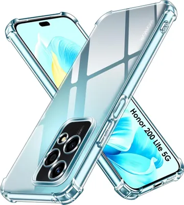A clear phone case with a phone inside, presented at an angle.