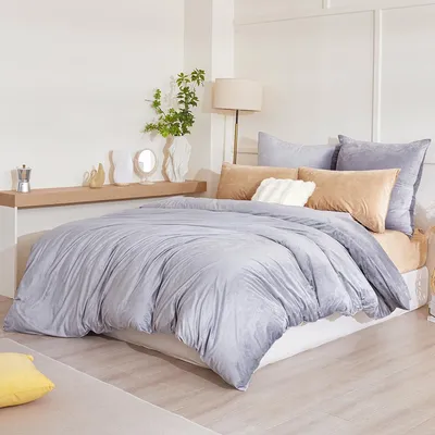 Productafbeelding van TRANKIELO® - Winter Flanel Beddengoedset 220 x 240 cm – Warm, Pluizig, Onderhoudsvriendelijk, Grijs, 3-delig