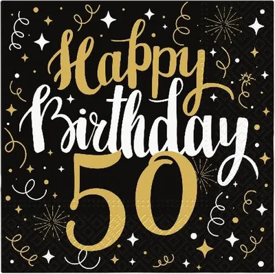 Produktbild von 20 Servietten Gold Birthday 50 - Happy Birthday 50 schwarz-gold 33x33cm